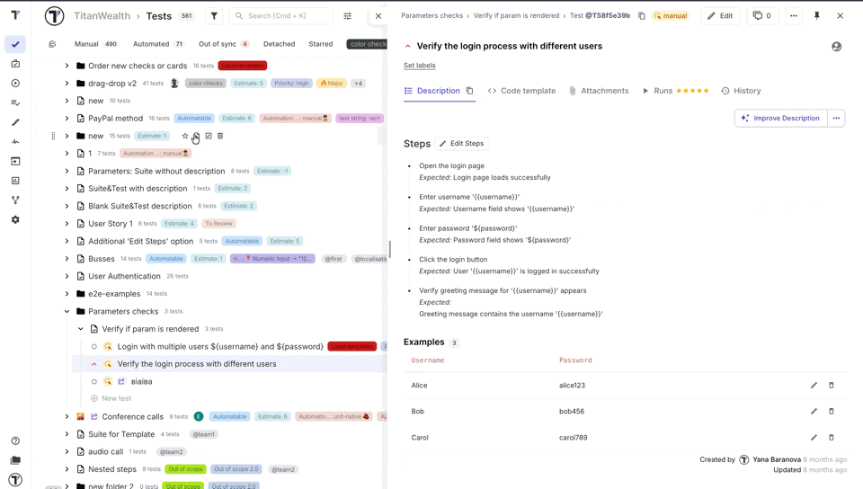 Testomat.io - Rendering Test Parameters